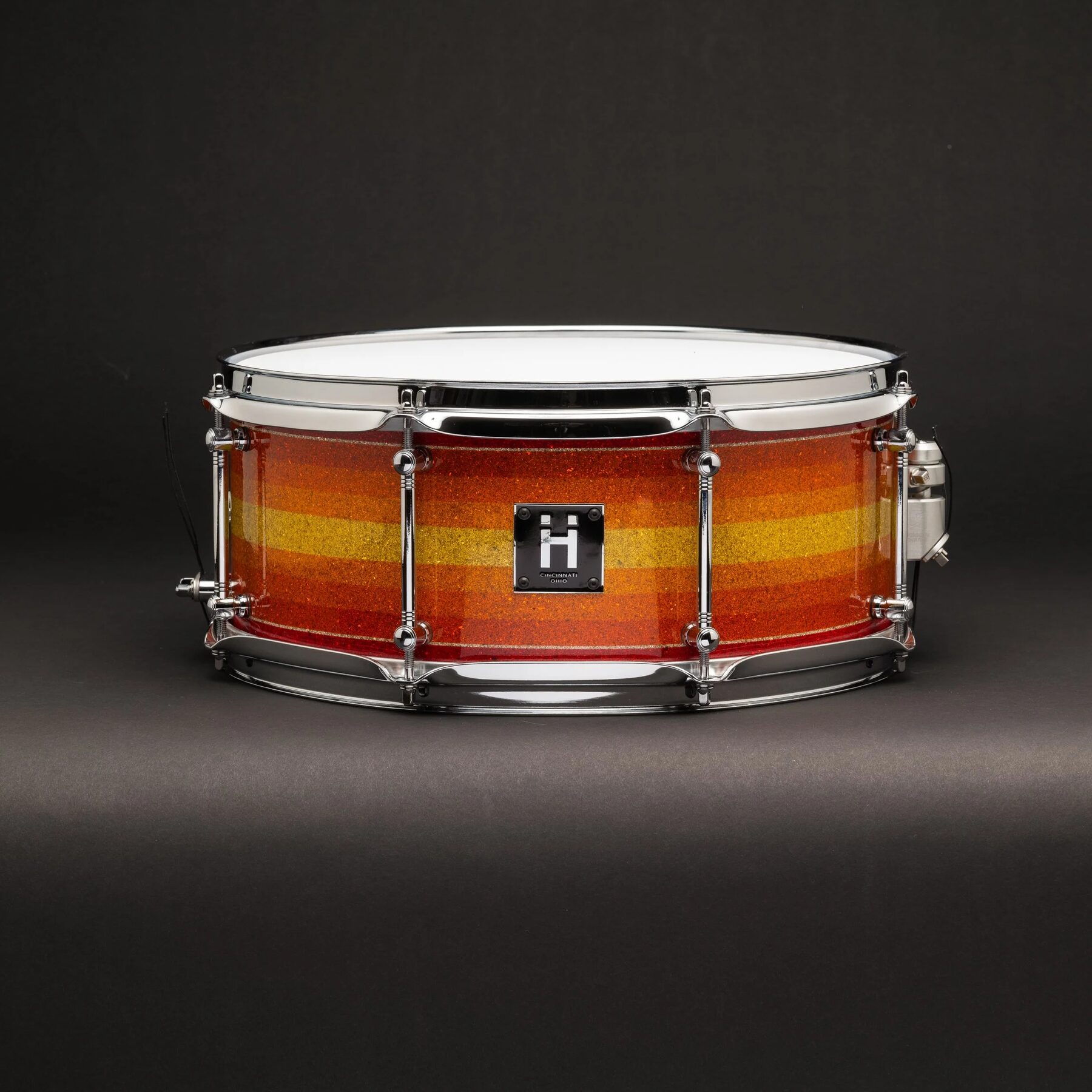 Orange and gold lowrider fade snare finish